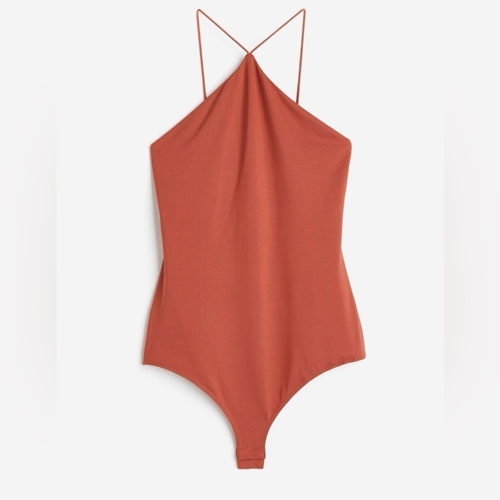 H&M - NWT Brick Red Polyester Jersey Sleeveless Thong Bodysuit Size Medium